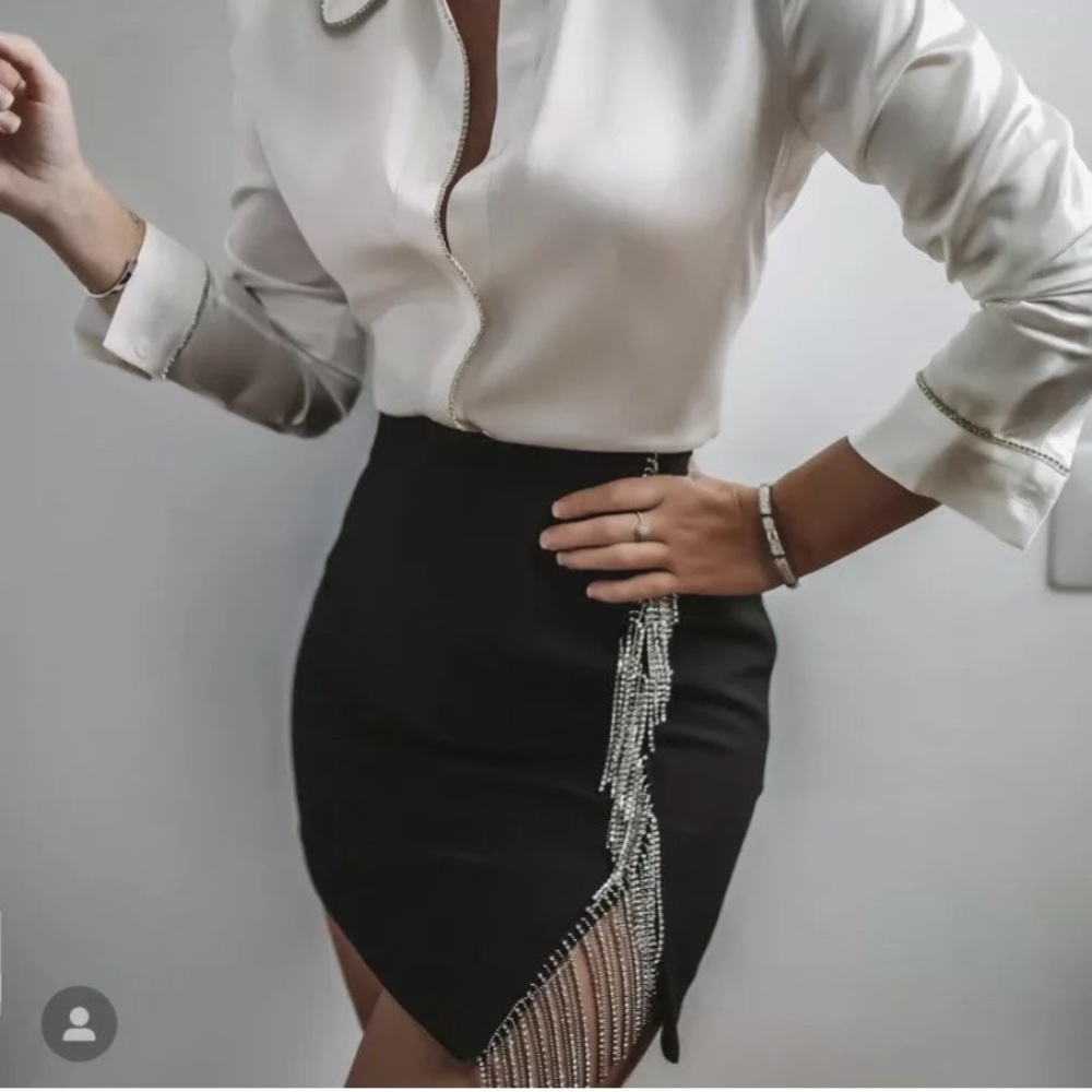 Zara skirt with bejeweled fringing